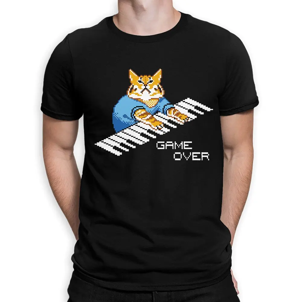 Keyboard Cat Game Over T-Shirt, Men's Graphic T Shirts Retro Streetwear High-quality Crew-neck Short-sleeved Men's T-shirt