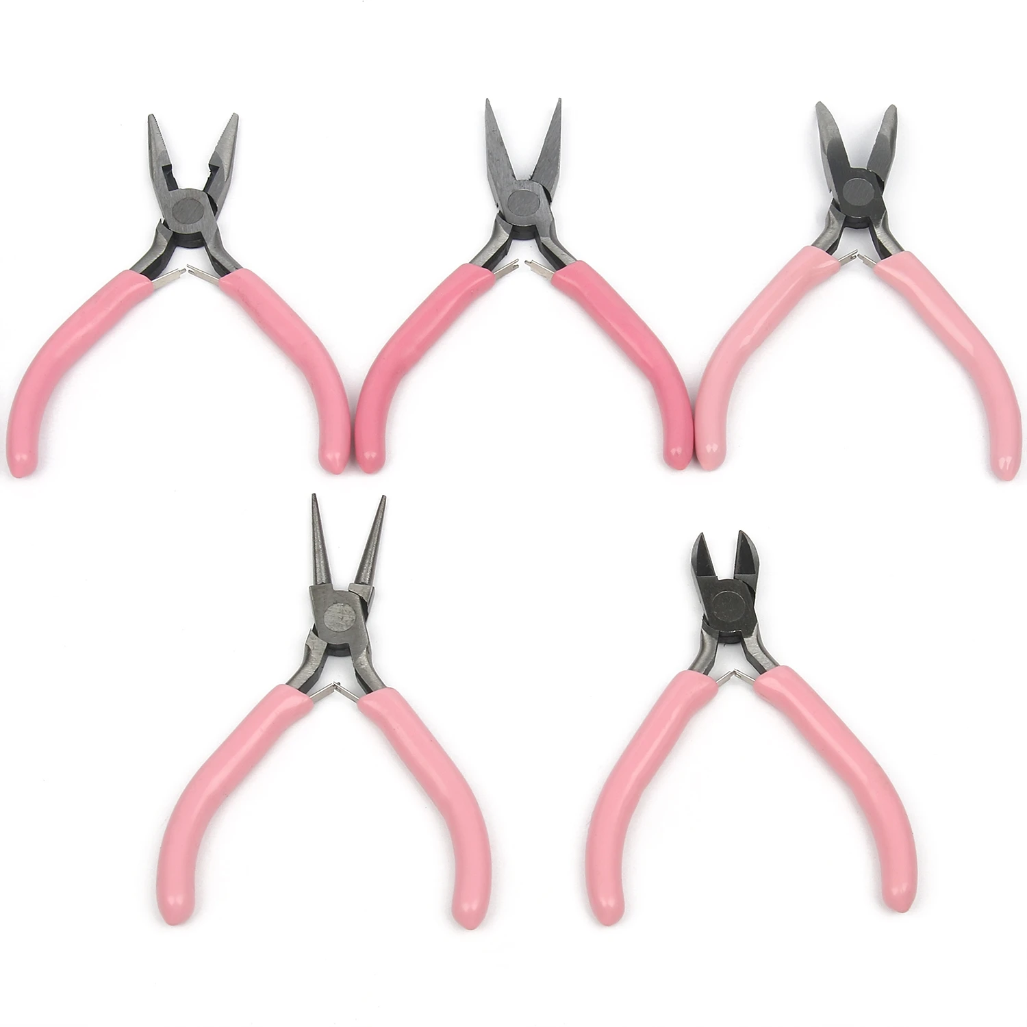 5 Styles Durable Pink Metal Mini Diagonal Pliers Round Bent Needle Nose Cutter Handcraft Beading Insulated Plier For DIY Jewelry