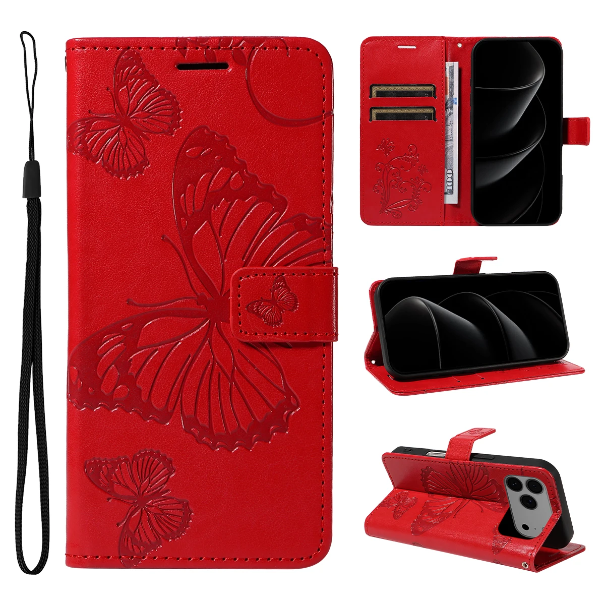 Magnetic Wallet Leather Case For IPhone 17 Air 16e 16 15 14 13 12 Mini 11 Pro SE XS XR Max 8 7 6 Plus Phone Cover Butterfly