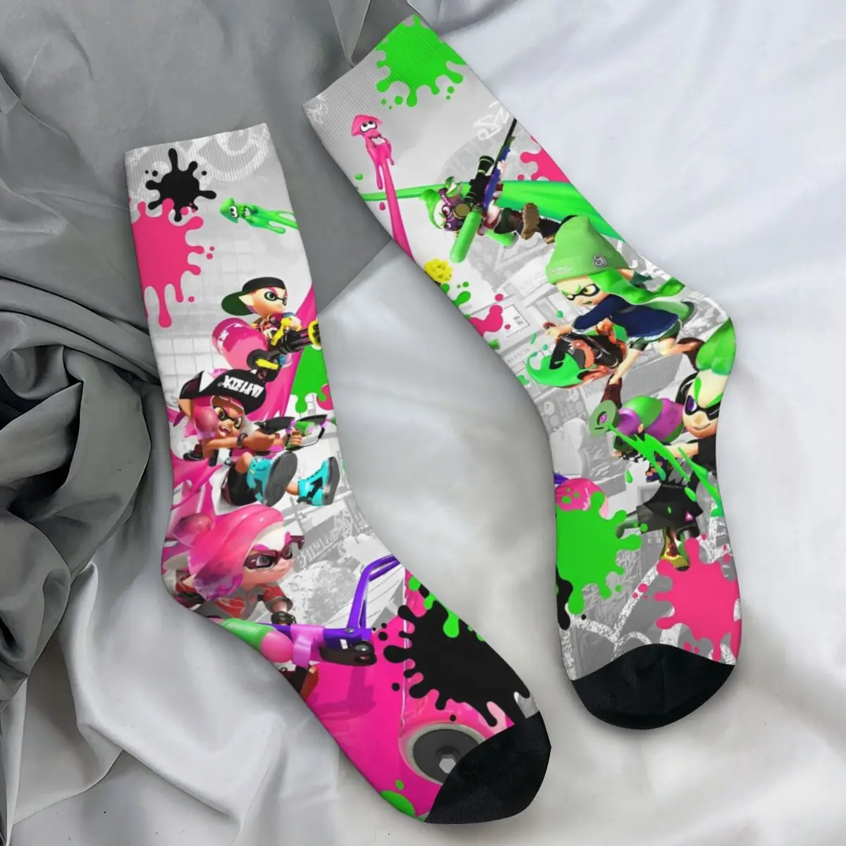 Rainbow Splatoon Socks Autumn Video Game Stockings Funny Men Soft Breathable Socks Pattern Skateboard Non-Slip Socks