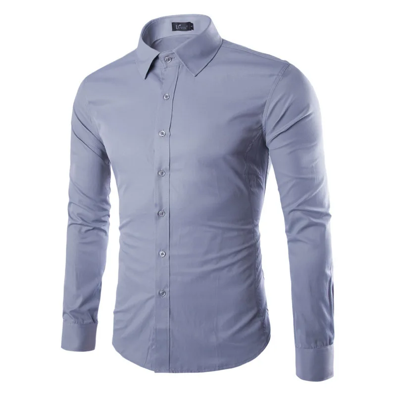 Herren klassisches Slim Fit Langarm Business Shirt vielseitiges einfarbiges formelles Arbeits kleid Langarmhemd