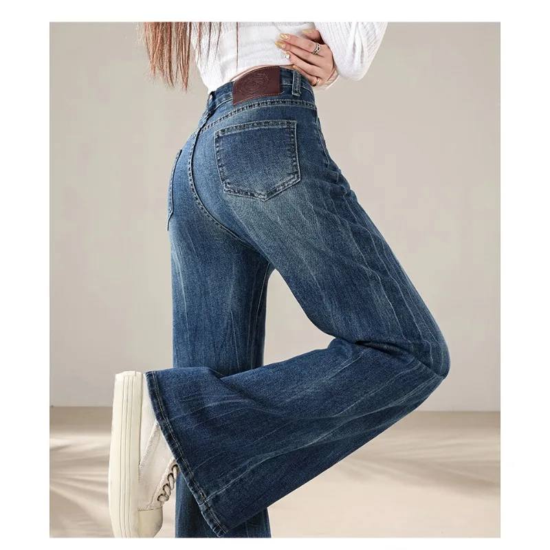 OIQERE Y2K Street Women American Retro Flare Jeans 2026 Autumn Low‑Rise Loose Slim Bell‑Bottom Denim Trousers For Petite