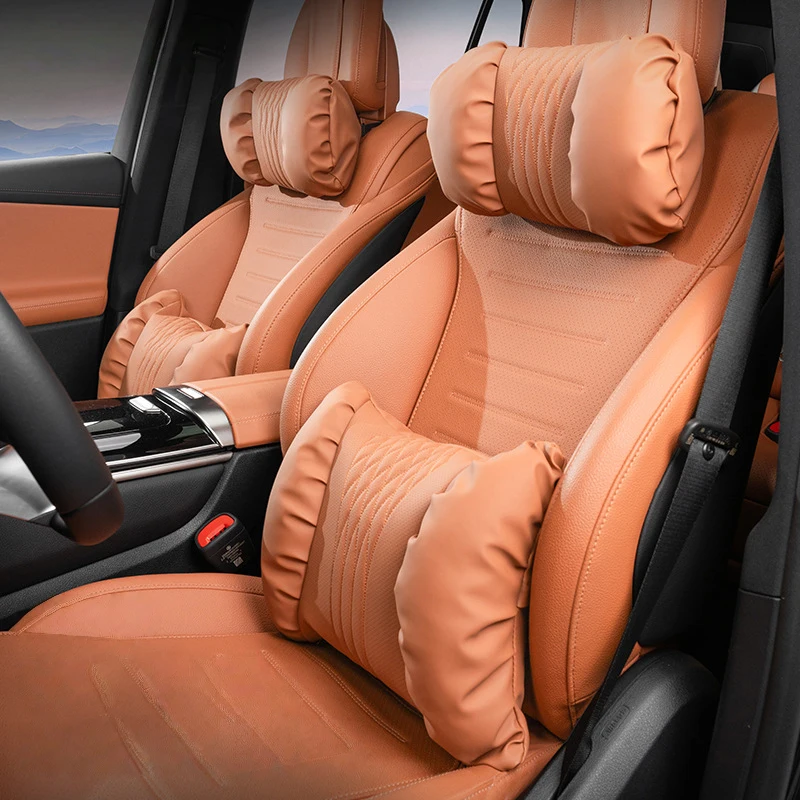 Luxury Car Headrest Neck Pillow Pu Memory Cotton Comfort Cushion Waist Pillow For BMW Audi Benz Tesla Universal Car Accessories view 6