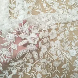 Fashion beading gown dress lace fabric 130cm width bridal lace applique sell by yard
