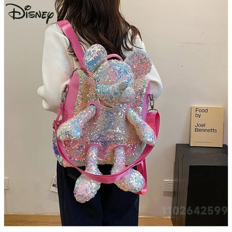 Mickey 2025 New Women's Backpack Fashion High Quality Glitter Doll Backpack Cartoon Versatile Large Capacity Women's Backpack