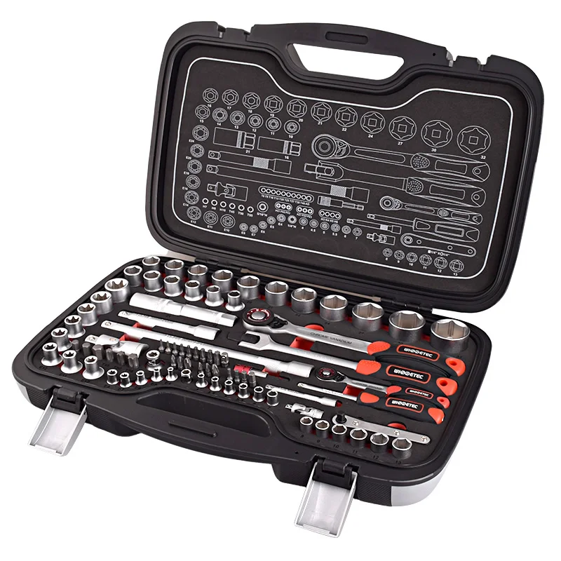 83pcs Professional Car Repair Multifunctional Ratchet Wrench 1/4" 1/2" Hex Socket Hand Tools Spanner Set Combination Toolbox