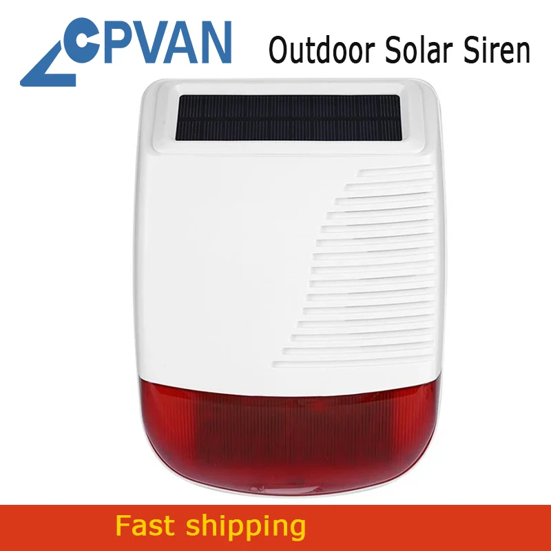 CPVAN-sirena inalámbrica Solar para exteriores, altavoz estroboscópico impermeable, sistema de alarma antirrobo de seguridad para el hogar