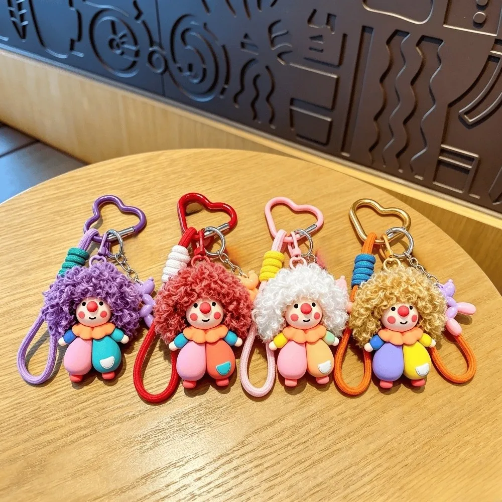 New Funny Curly-haired Clown Keychain Creative PVC Bag Charm Pendant Cute Cartoon Curly-haired Doll Key Ring for Women