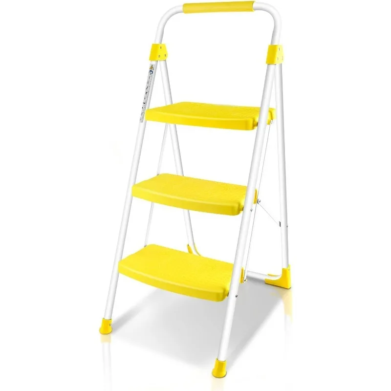 2 Step Ladder, Folding Step Stool with Wide Anti-Slip Pedal, 500lbs Sturdy Steel Ladder, Convenient Handgrip, Lightweight