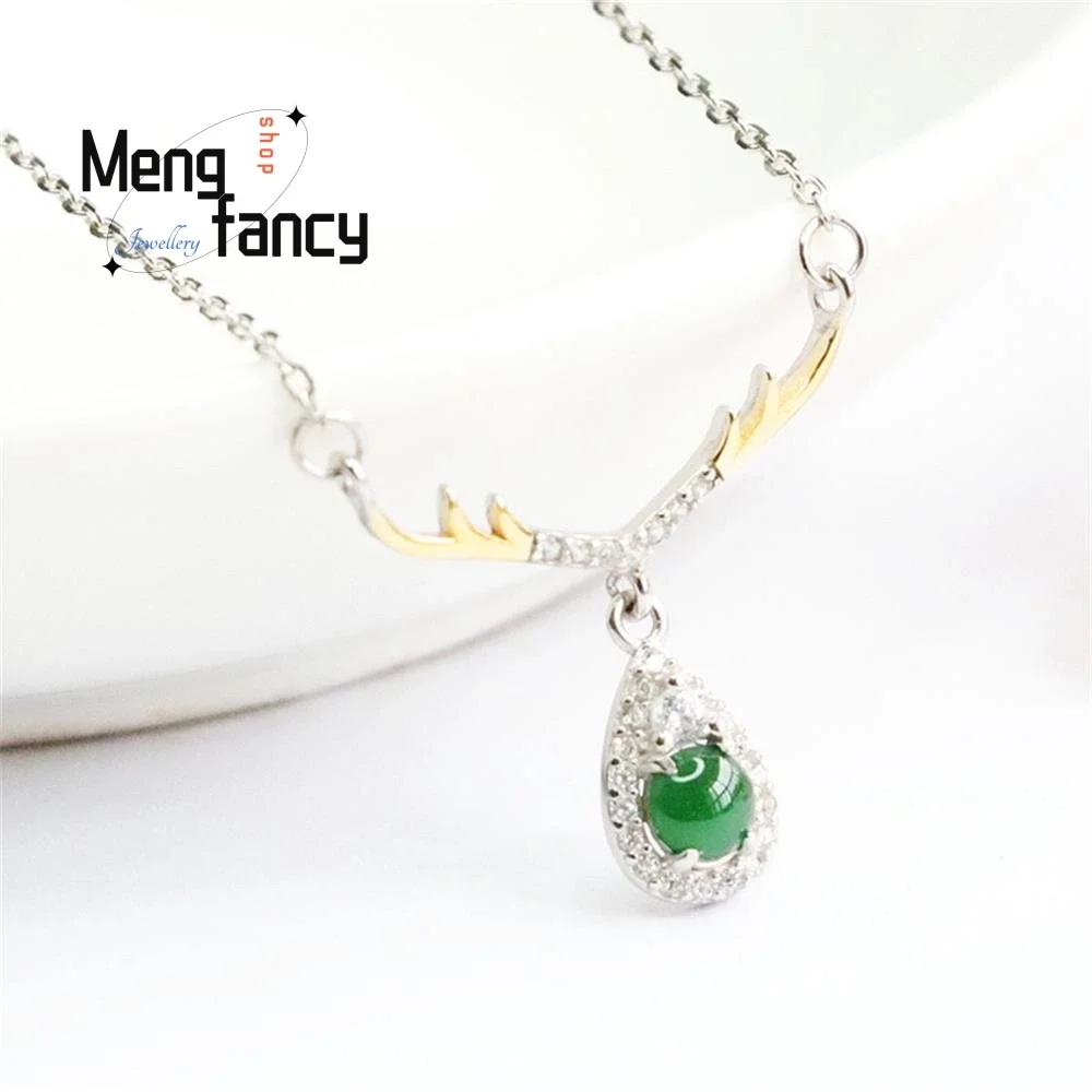 S925 Silver Lnlaid Natural Jadeite Ice Imperial Green All The Way To You Pendant Elegant Sexy Young Girls Luxury Quality Jewelry