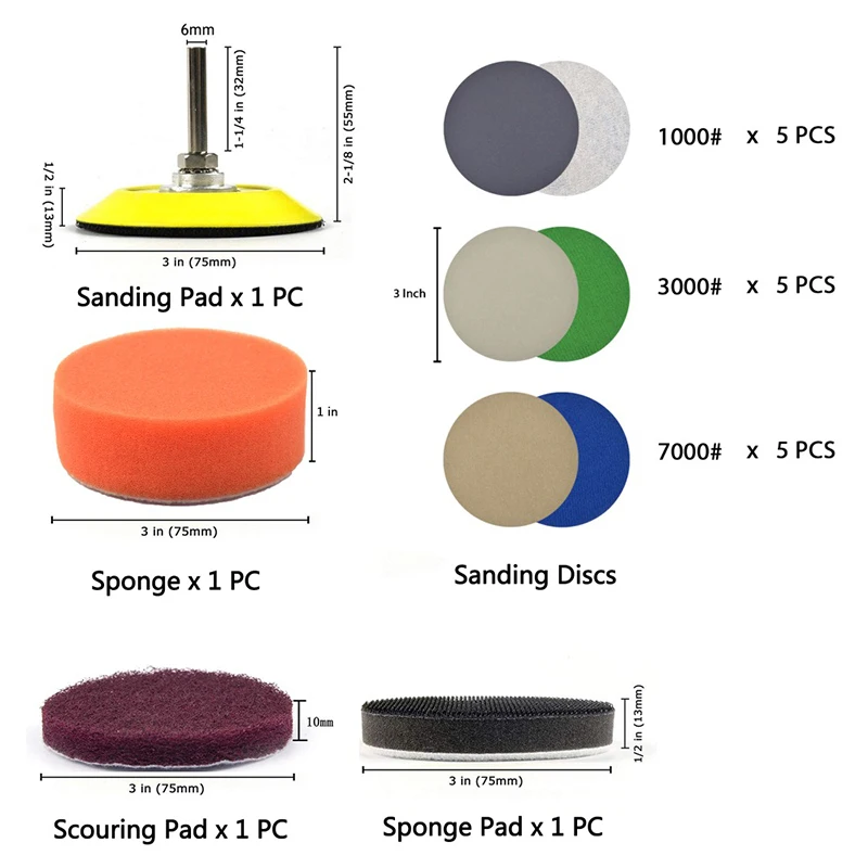 

15 шт., полировальный диск на липучке, 3 дюйма