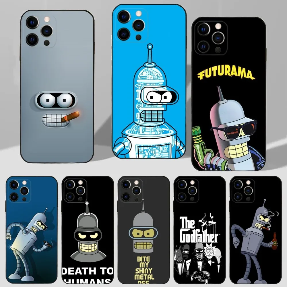 Anime F-Futuramas B-Benders Phone Case For iPhone 16,15,14,13,12,11 Plus,Pro Max,XS,X,XR,SE,Mini,8,7 Soft Silicone Black Cover