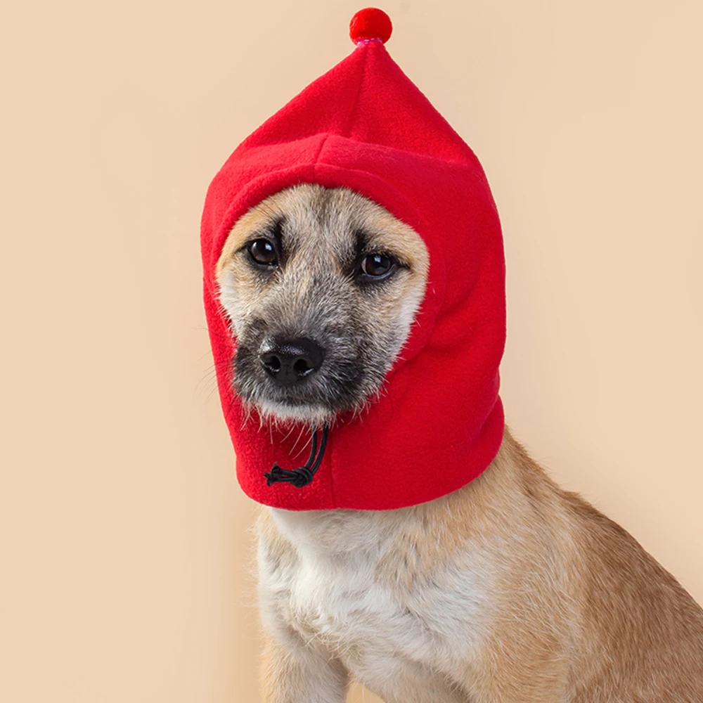 New Dog Hat Winter Warm Pet Cap Solid Color Dog Hat Drawstring Adjustment Pet Headgear For Small Dogs Funny Casual Pet Cap