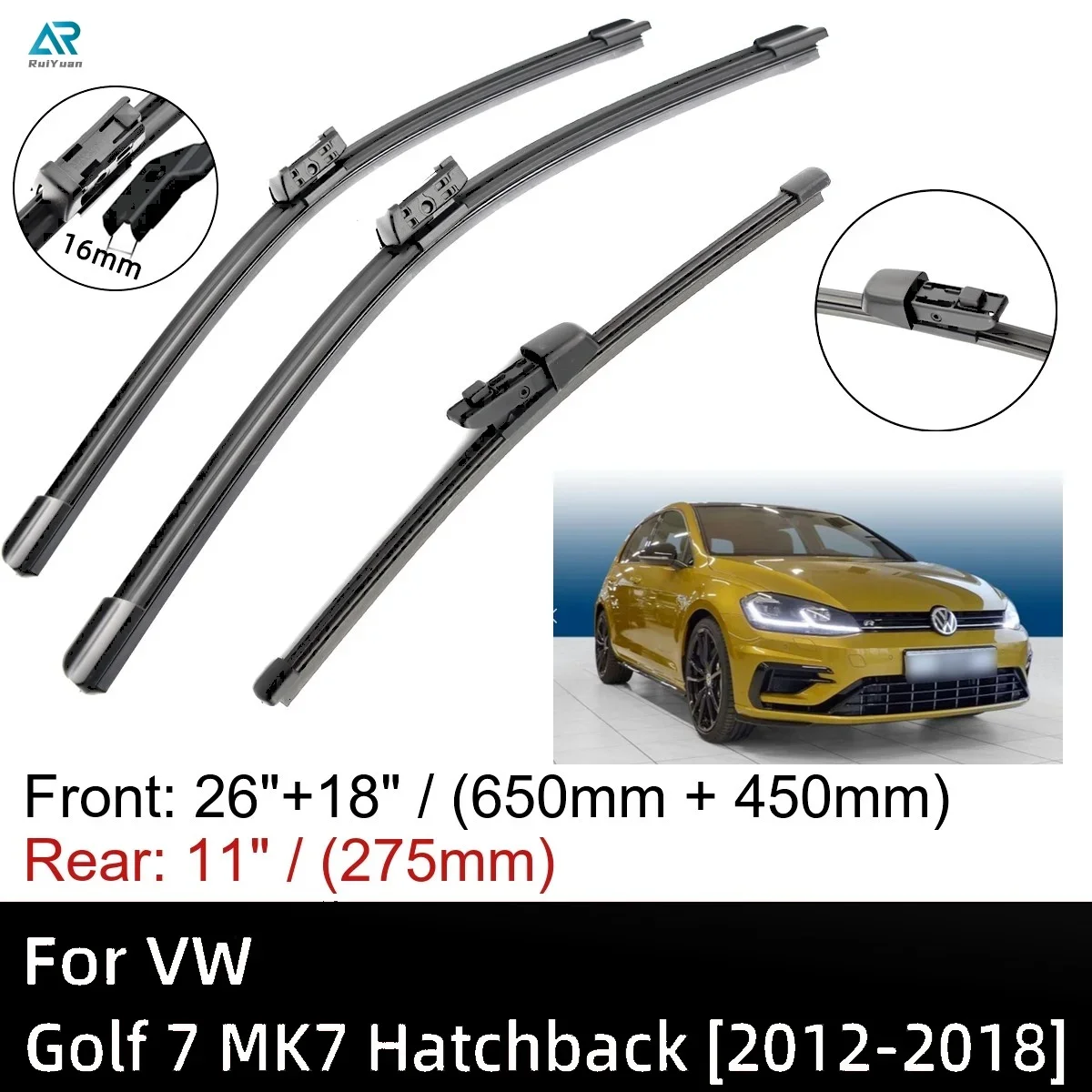 

For Vw Golf 7 MK7 Hatchback 2012-2018 26 "+18" +11 "Front Wiper Blade Auto Parts 2014 2015 2016 2017 2018 Stock Wipers