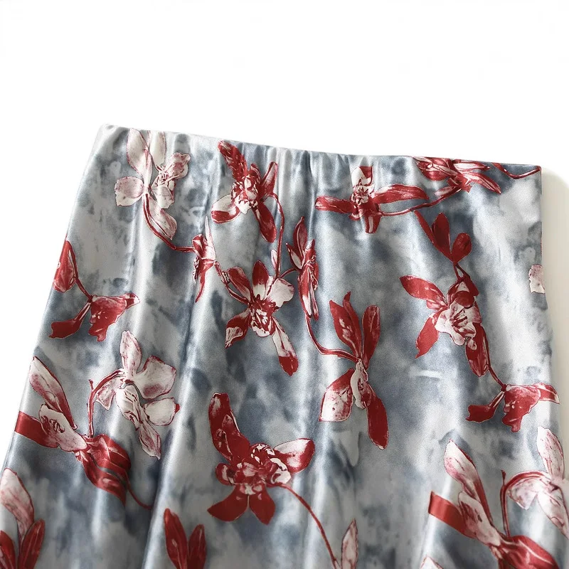 2025 New Summer Temperament Floral Midi Skirt Casual Streetwear Women's High Waist Elegant Slim Mid Length Fishtail Long Skirts