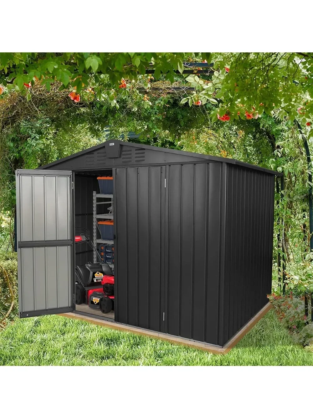 

Outdoor Sheds 10FT x 8FT & Outdoor Storage Clearance, Metal Anti-Corrosion Utility Tool House with Lockable Door & Shutter Vents