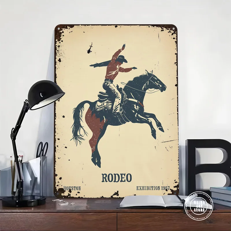 Vintage Rodeo Bucking Bronco Poster Customized Vintage Metal Signs Wall Art Retro Tin Plaque for Bedroom Decoration Gaming House