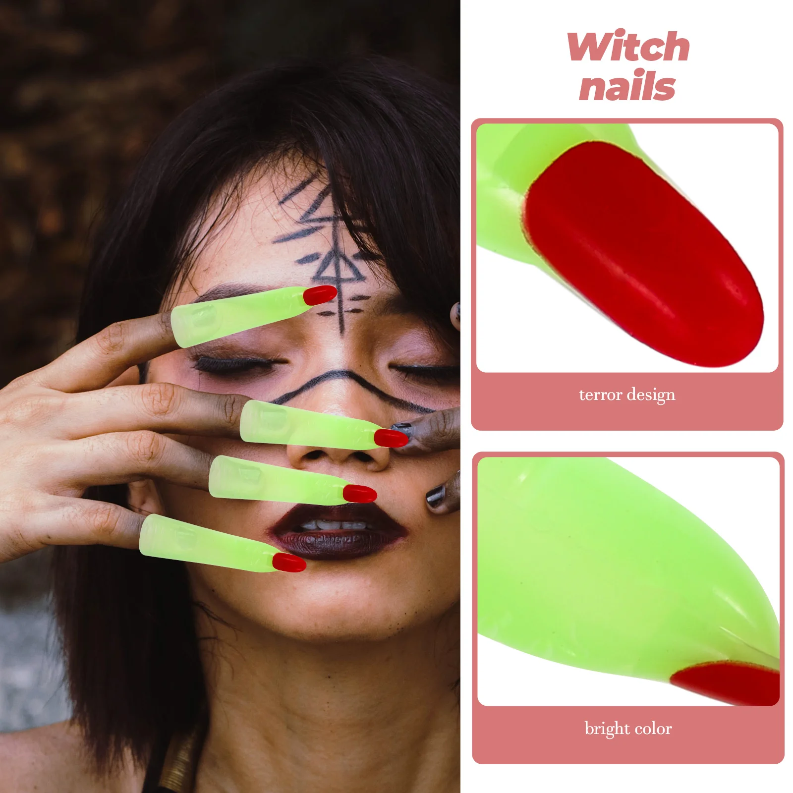 

50pcs Glow Dark Witches Fingers Luminous Covers Fake Nails Costume Party Props Decorations Fits Most Fingers Comfortable