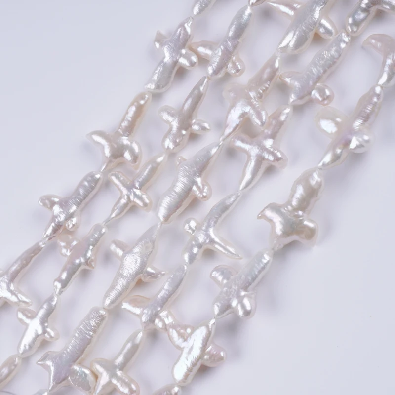 

20-28x30-36mm natural white real loose freshwater cross shape baroque pearls strand for jewelry making