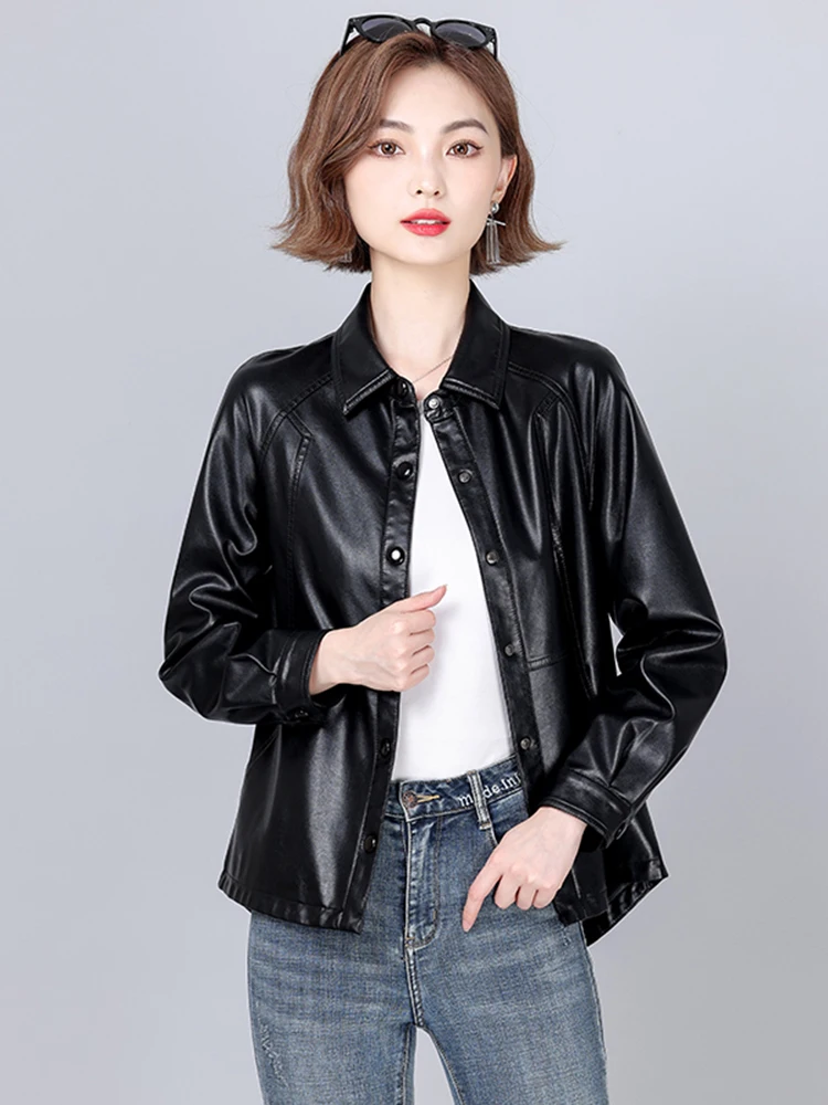   Ning 本革ジャケット女性のシープスキンコート 2025 春秋の新しい Sle 多用途ルーズプラスサイズアウターウェア