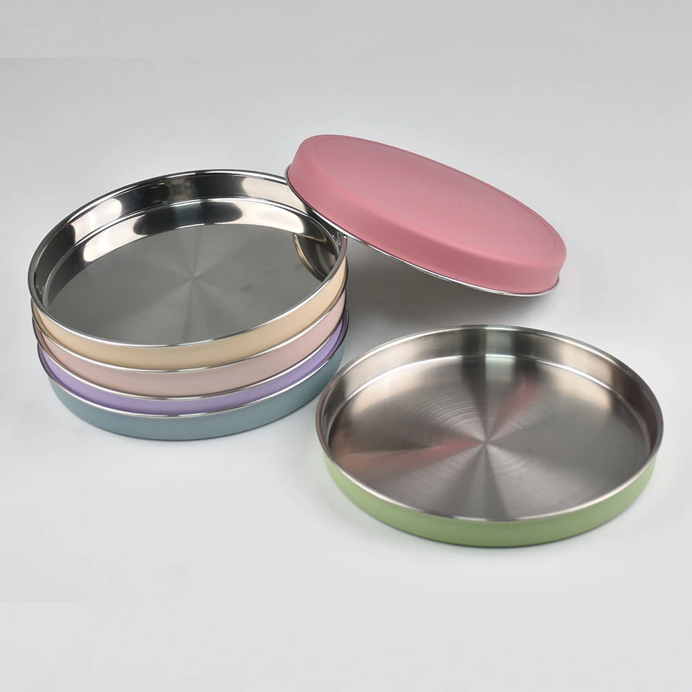 

Большая детская тарелка для кормления из силикона и нержавеющей стали, посуда для мальчиков и девочек, милая, простая