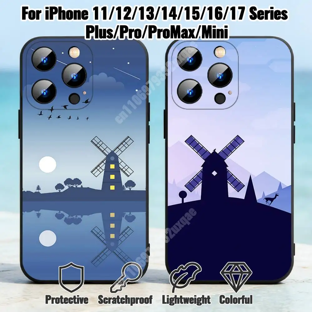

Rural Windmill Scenery Phone Case for iPhone 17 16 16E 15 14 Pro Plus Air 13 12 11 Max Mini X XR XS TPU Bumper