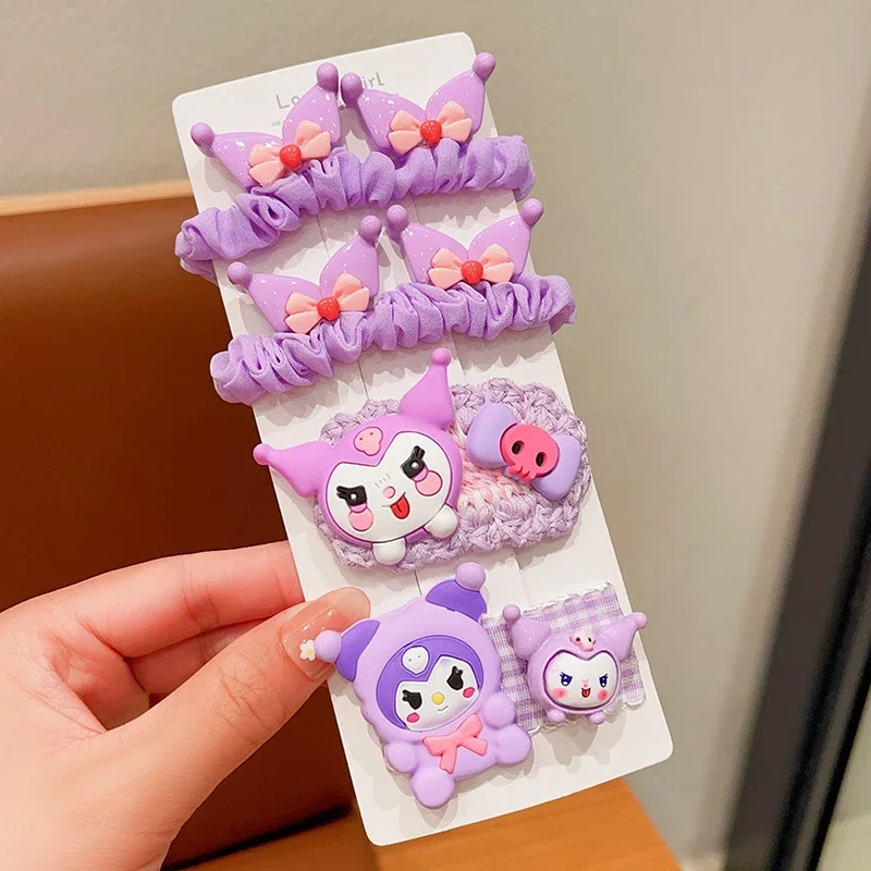 Sanrio Kuromi Set di forcine Accessori per capelli simpatico cartone animato Kawaii Fashion Charm Corda per capelli Ragazza e bambino Regali per le vacanze delle donne