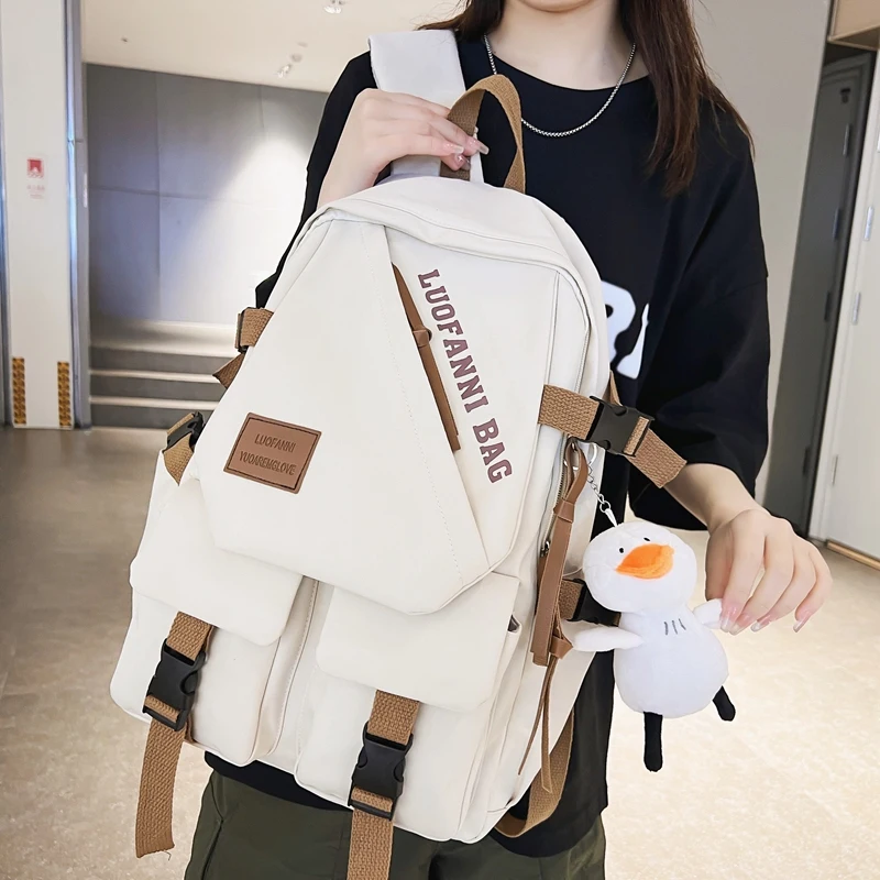 New Leisure Cute Button Women Backpack Female Waterproof Nylon College School Bag Alphabet Printing Girls Student Shoulder Bags