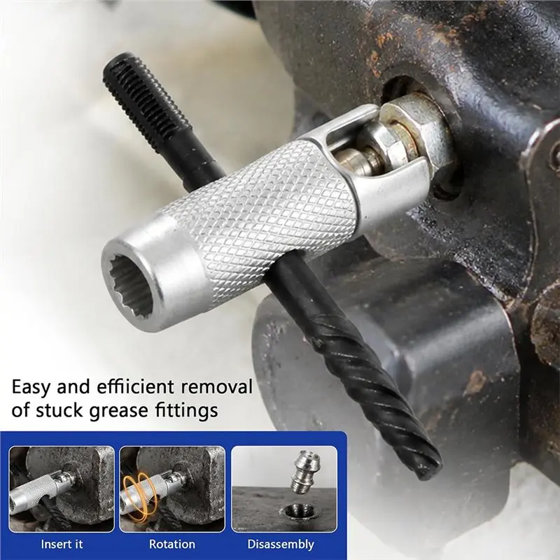 A03Z-For Install, Remove, Rethread Grease Fitting Tools- 2 Pcs 4 In 1 Grease Zerk Tool Set With Cleaner