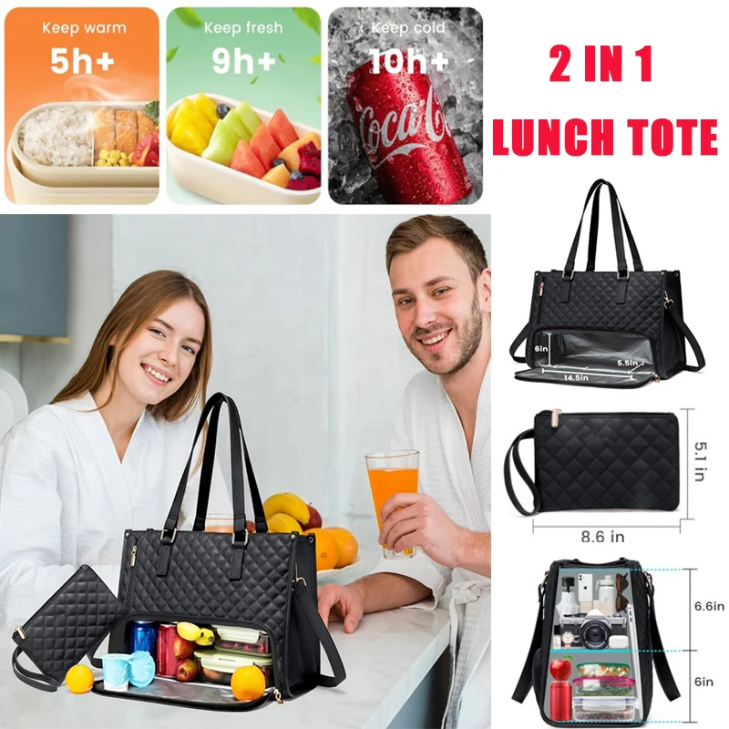 

Women Insulated Lunch Bag Large Capacity Leakproof Refrigerated Tote Waterproof Durable Outdoor Picnic Case Multifunctional 2In1