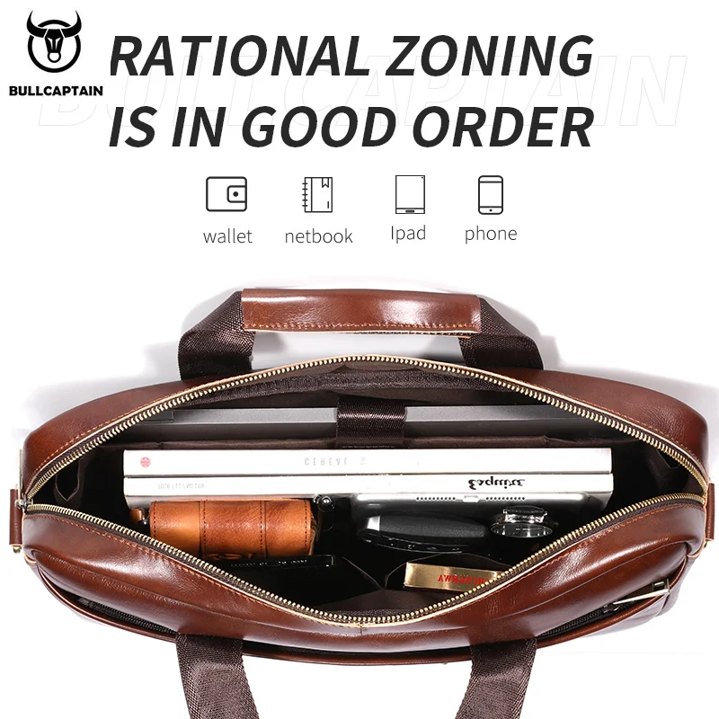 BULLCAPTAIN Men Briefcase Bag High Quality Business Leather Shoulder Messenger Bags Office Handbag 14 inch Laptop bag