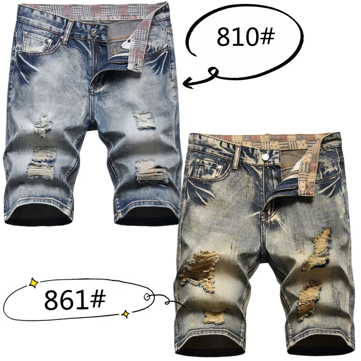 

Men's jeans High street fashion men's summer five cent shorts ripped nostalgia fashion slim jeans medium pants