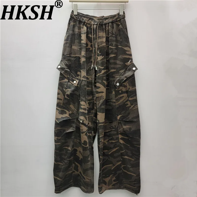 HKSH Autunno Nuove Donne Americano Retro Pantaloni Cargo Coulisse Elastico in Vita Tasche Mimetiche Safari Style Chic Ins Casual HK9369