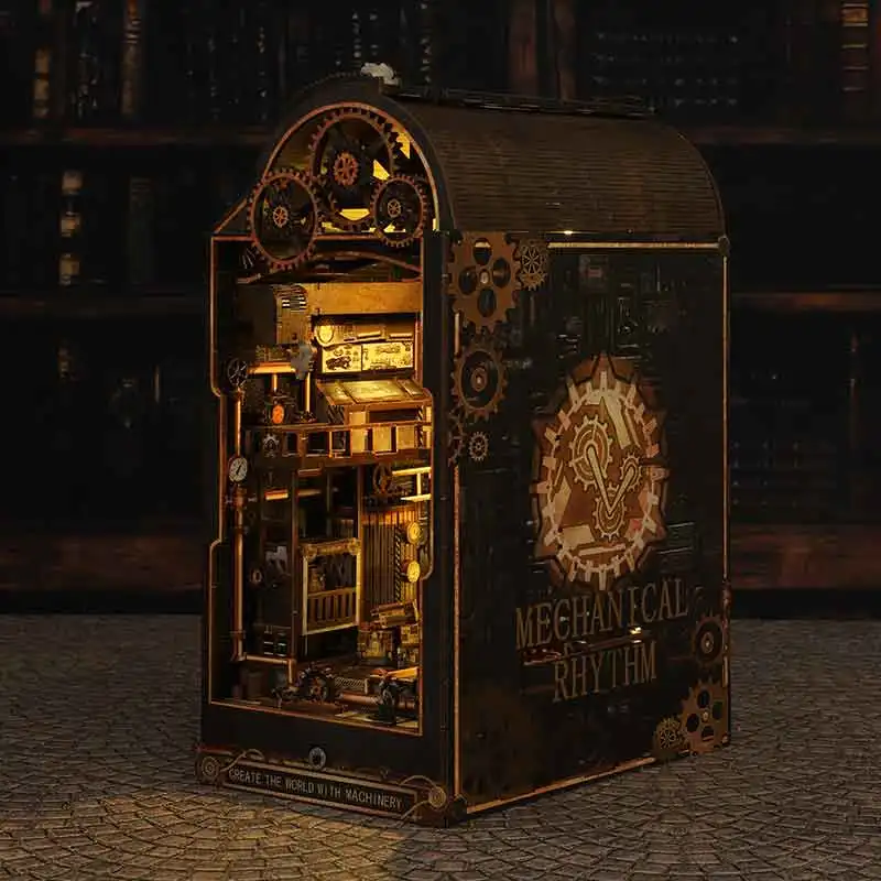 Book Nook Kit Doll House DIY Wooden Puzzle Bookshelf Insert Decor Dollhouse Model Bookend Assembly Toys for Children Xmas Gifts