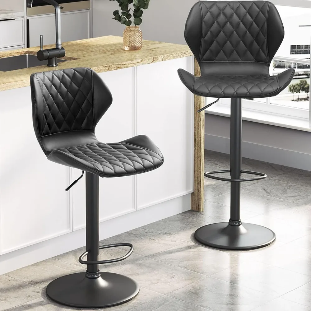 

Bar Stool, Leather Stools Set of 2 Black Adjustable Height Chairs Pair Swivel Barstools Breakfast, Bar Stool