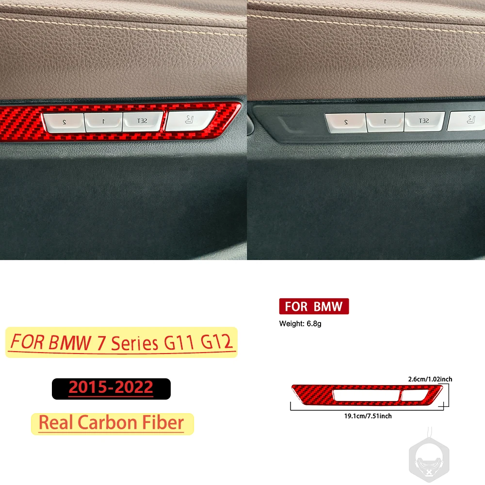 For BMW 7 Series G11 G12 2015–2022 Car Seat Memory Adjustment Button Trim Red Real Soft Carbon Fiber Car Accessories Stickers