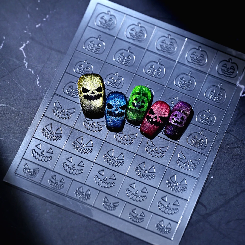 1 Stück Halloween Airbrush Nagelkunst Schablonen-Aufkleber 3D Klare Hohle Kürbis-Geister-Spinnennetz-Fledermaus-Muster Nagel-Vorlagen Aufkleber DIY Deko – Detail 4