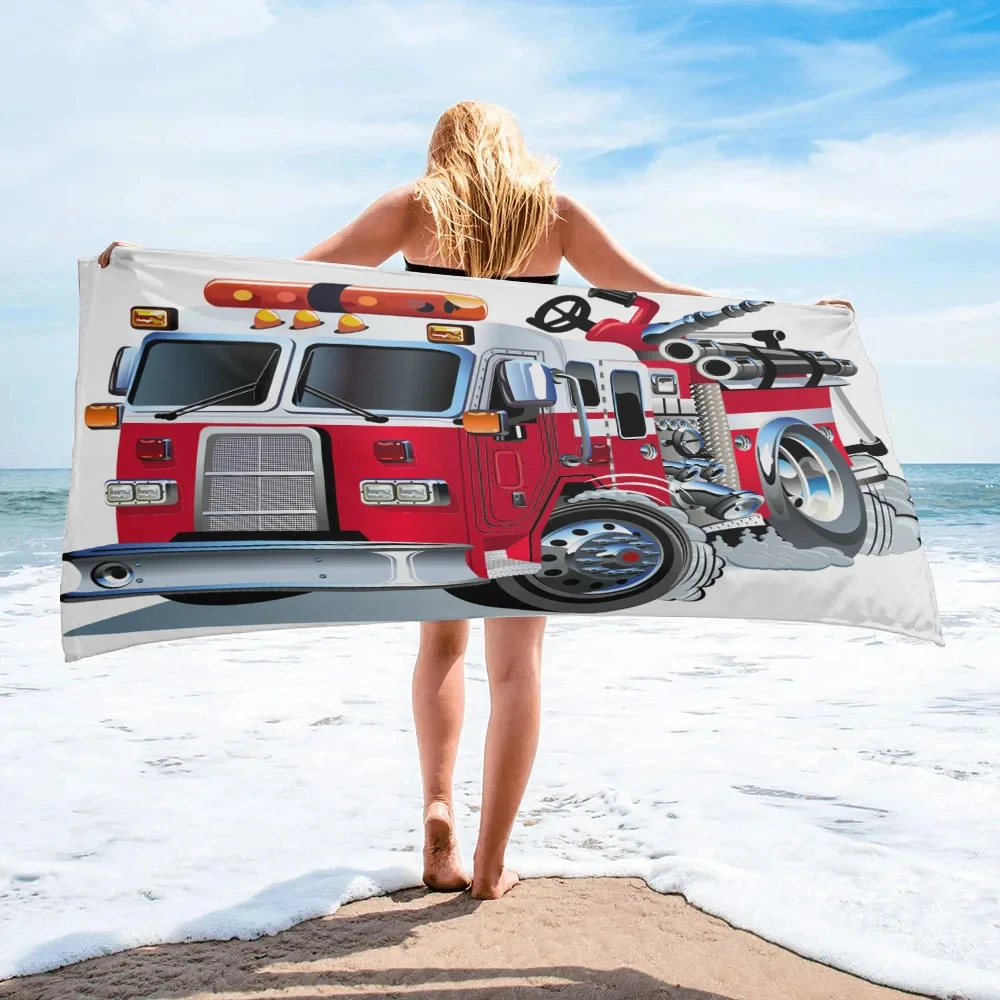 Cartoon Truck Fire Truck Microfiber Beach Towel Large Towel Travel Bathroom Spa Portable Picnic Mat Home Decor for Kids Gifts