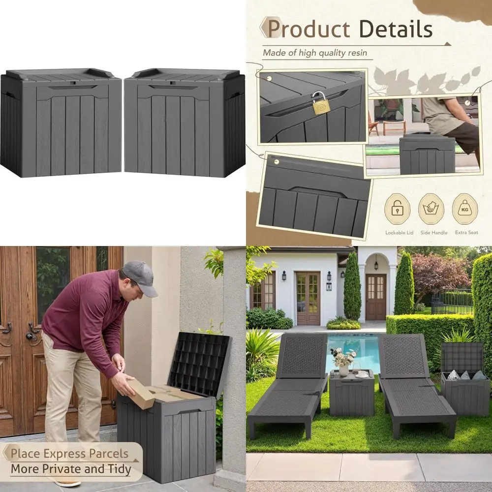 

Ящик для хранения из полимерной смолы с крышкой, вместимостью 31 галлон, подходит для использования в помещении и на улице, идеально подходит для хранения садовых подушек и других вещей (серый)