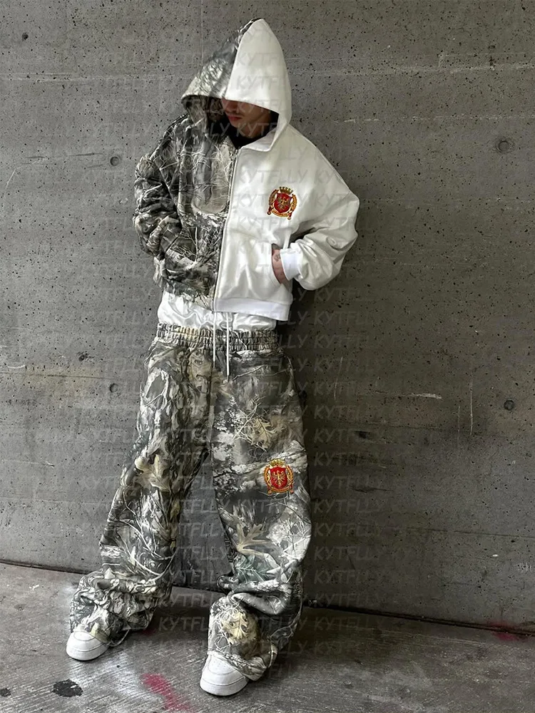 높은 허리 여자의 스트레이트 가짜 두 바람 인쇄 느슨한 바지 유행 청바지 여성 매일 캐주얼 스트리트 힙합 Y2k 의류