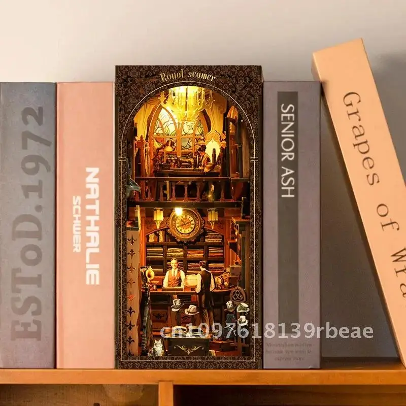 Kit de estante de rincón de libros en miniatura, modelo de madera de vapor real con sujetalibros ligero hecho a mano para decoración del hogar, regalos ideales para amigos