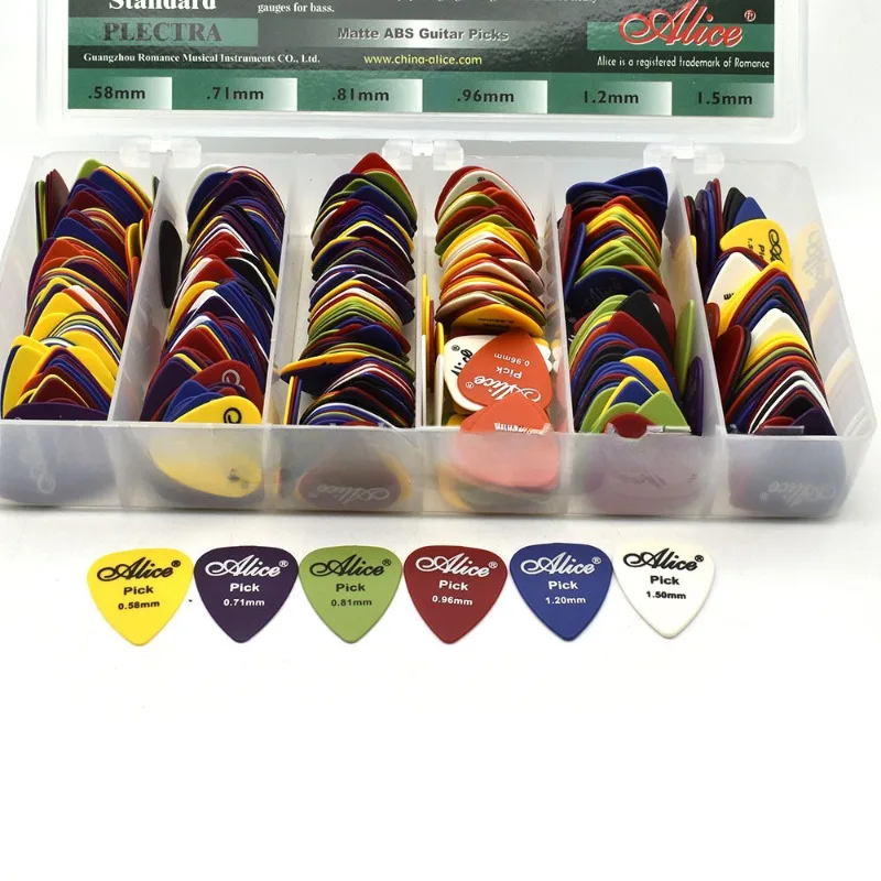 600 pçs alice ap600pq palhetas de guitarra elétrica acústica fosco abs antiderrapante palhetas cores sortidas e espessura atacado