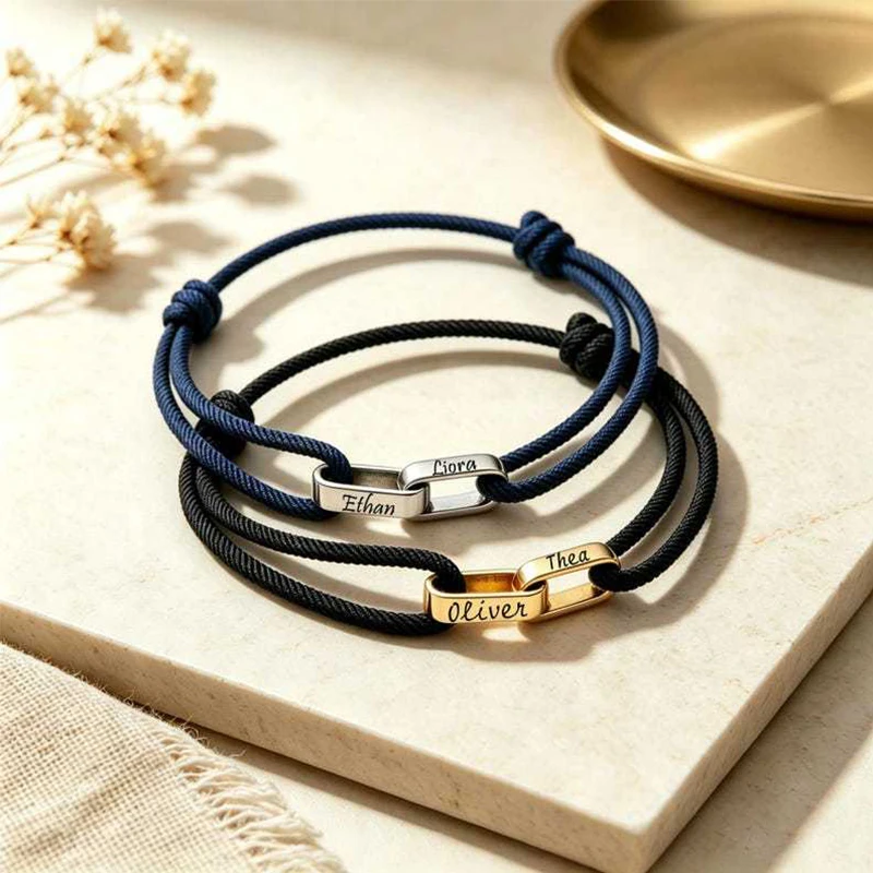 Trendy Adjustable Rope Chain Custom Name Bracelet for Couples