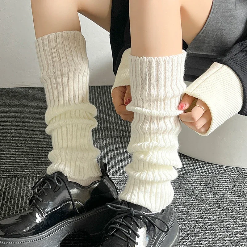 Y2K Women's Leg Warmers Japanese Lolita Long Socks Wool Knitted Foot Cover Arm Warmer Autumn Winter Crochet Heap Sock Boot Cuffs