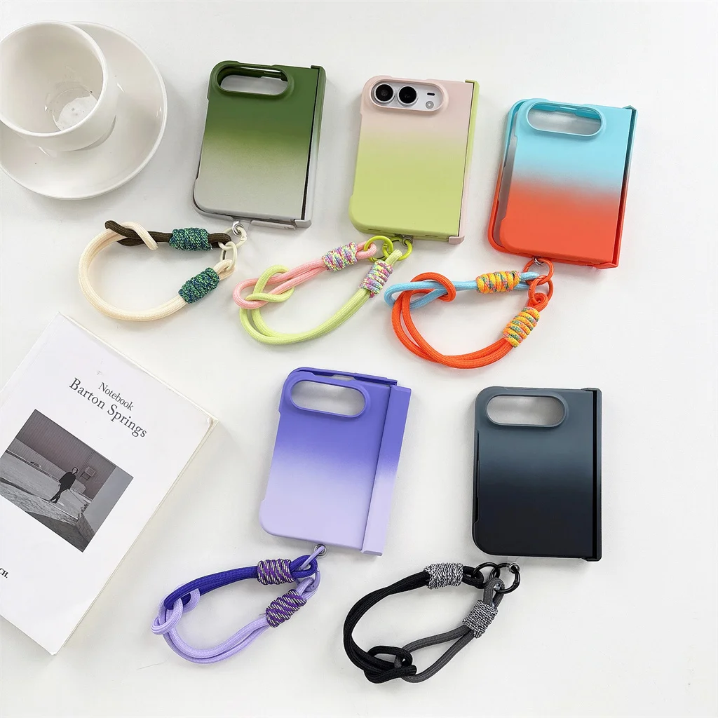 Gradient Color Hard PC Hinge Protection Phone Case with Braided Colorful Rope Wrist Hand Strap For Apple iPhone Ultra 18 Fold - view 3