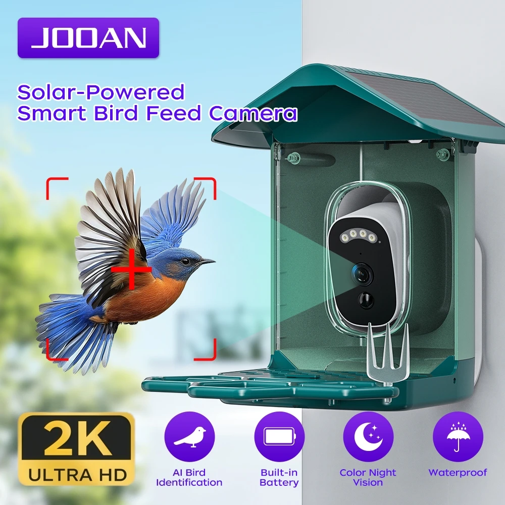 JOOAN 2K Smart Bird Feeder Camera Wireless Motion Detect Night Vision Bird Watching Camera Low Power Battery Solar Camera