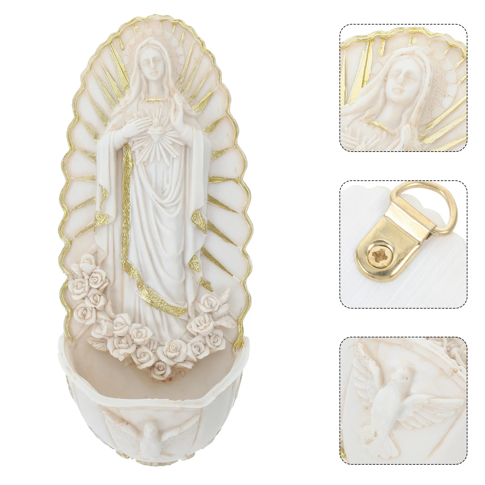 

Resin Catholic Holy Water Font Guadalupe Moderate Capacity Wall Hanging Decor for Church Entrance Religious Decor