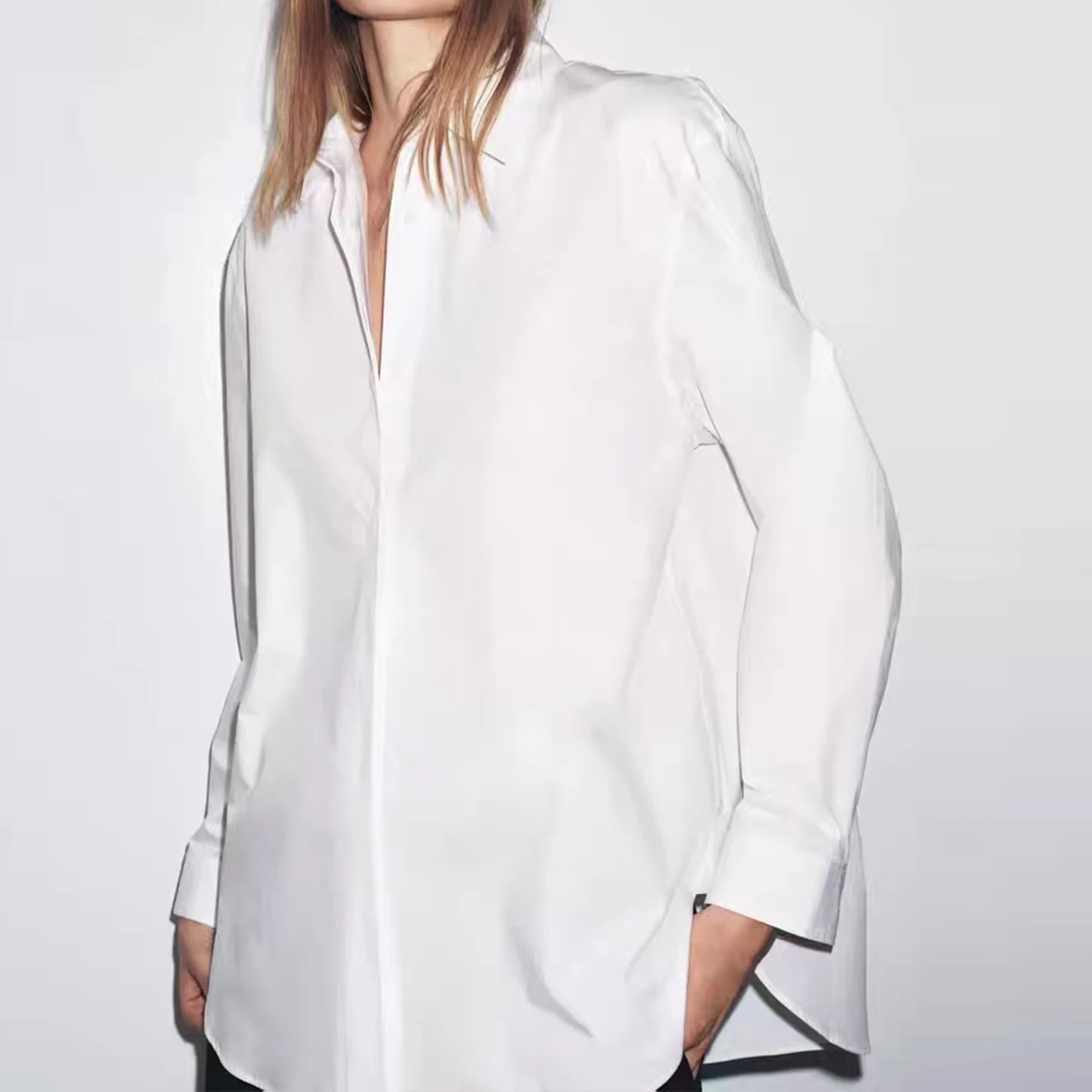 Z feminino Faion Personali Casual Sle Long Sve irt respirável confortável solto colarinho botão para baixo