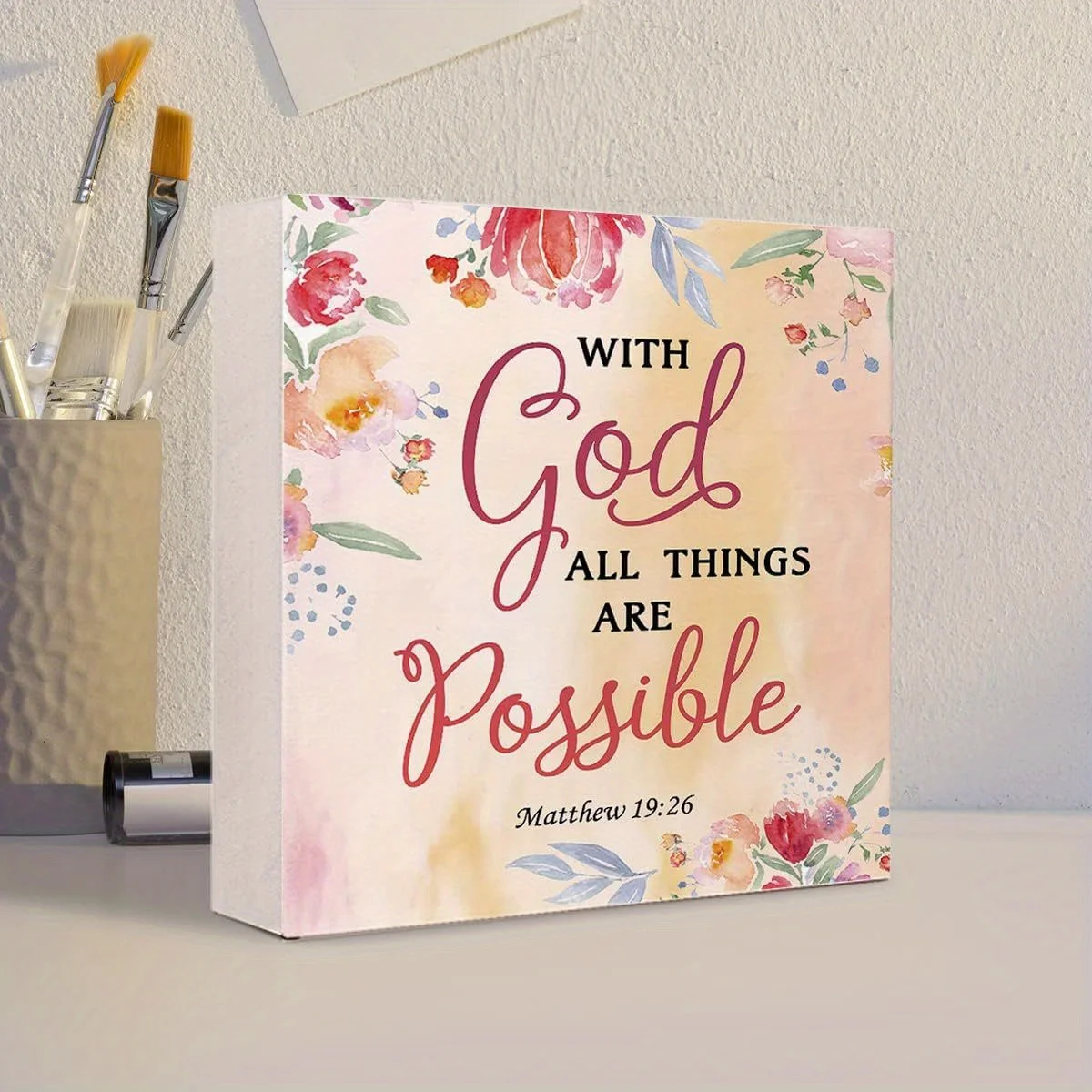 1pc,With God All Things Are Possible  Square Foam PVC  Desktop Ornament,Home Decor,Party Decorations Supplies,Art Craft Ornament