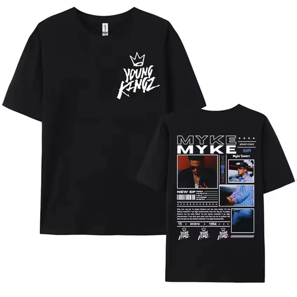 Ropa Hombre short sleeve Men Clothing Homme Mens New in Top & Tees Tee Shirt Rapper Myke Towers Graphic Printed T-shirts image 2